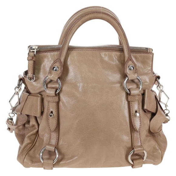 Miu Miu Hand Bag Leather 2way Beige Silver Auth 167764M
