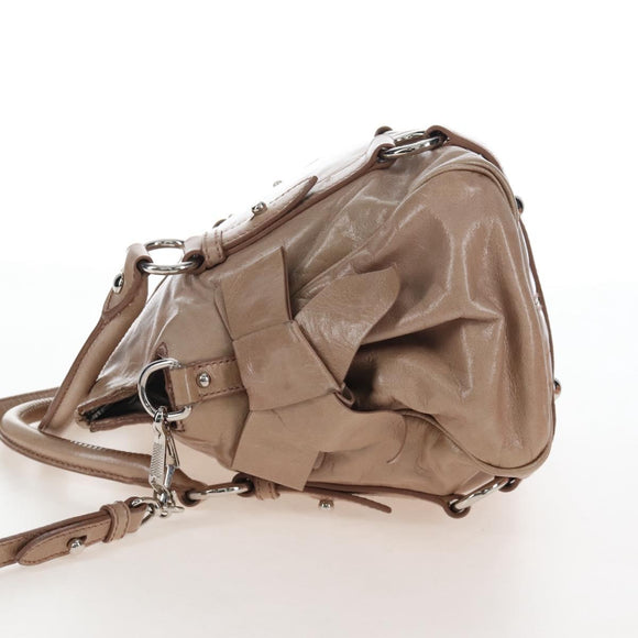 Miu Miu Hand Bag Leather 2way Beige Silver Auth 167764M