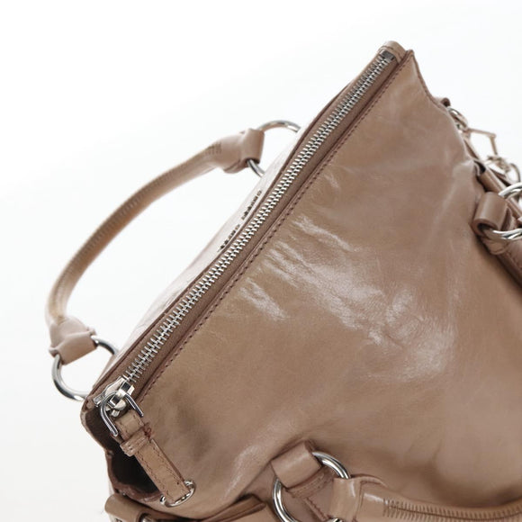 Miu Miu Hand Bag Leather 2way Beige Silver Auth 167764M
