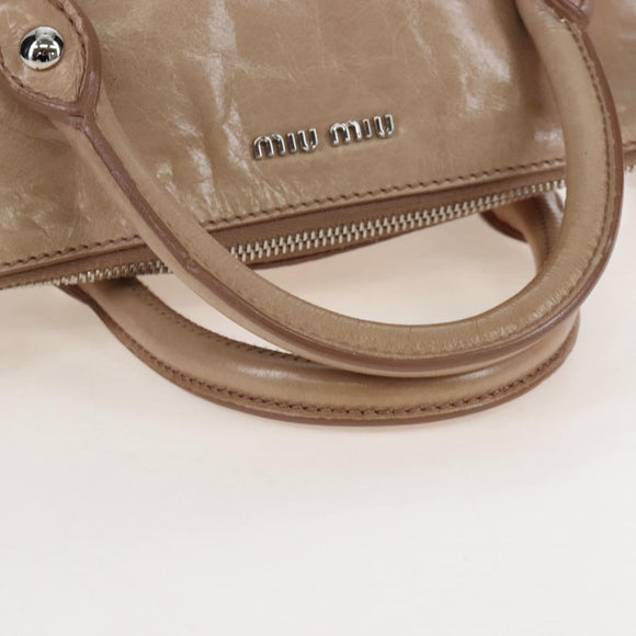Miu Miu Hand Bag Leather 2way Beige Silver Auth 167764M