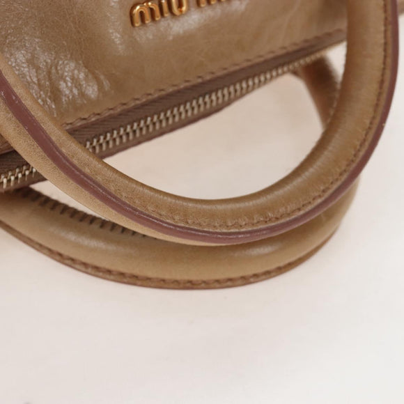 Miu Miu Hand Bag Leather 2way Beige Silver Auth 167765M