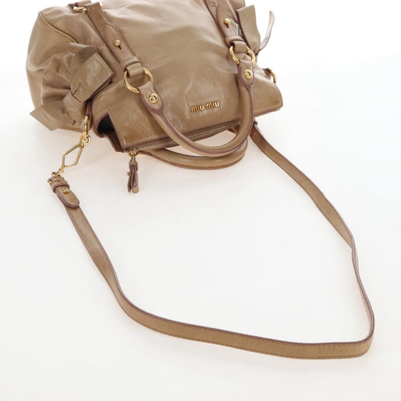 Miu Miu Hand Bag Leather 2way Beige Silver Auth 167765M