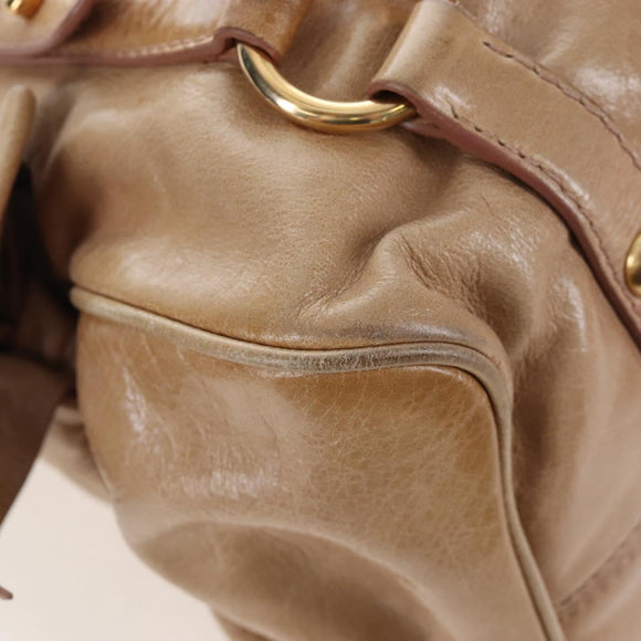 Miu Miu Hand Bag Leather 2way Beige Silver Auth 167765M