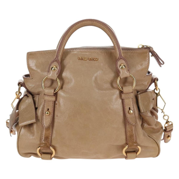 Miu Miu Hand Bag Leather 2way Beige Silver Auth 167765M