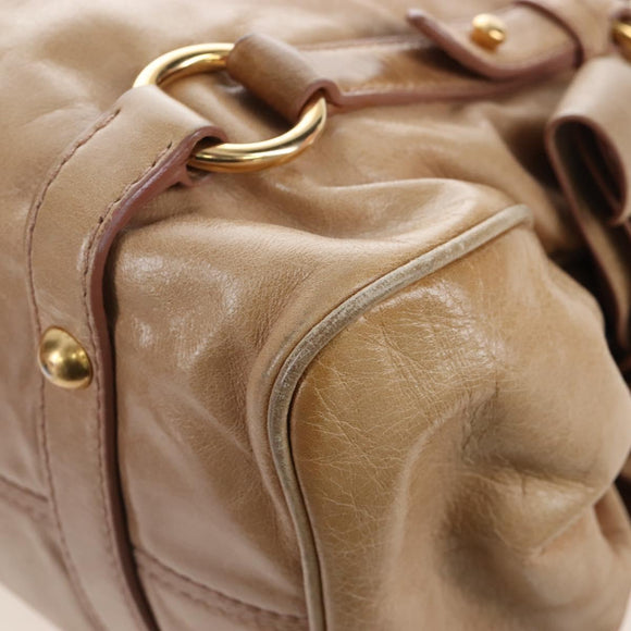 Miu Miu Hand Bag Leather 2way Beige Silver Auth 167765M