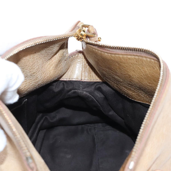 Miu Miu Hand Bag Leather 2way Beige Silver Auth 167765M