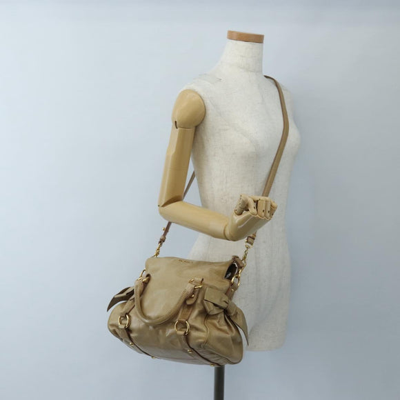 Miu Miu Hand Bag Leather 2way Beige Silver Auth 167765M