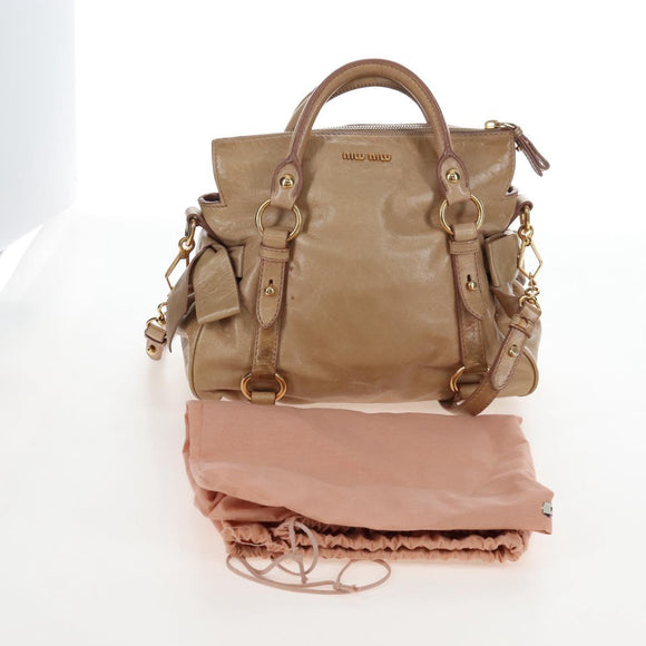 Miu Miu Hand Bag Leather 2way Beige Silver Auth 167765M