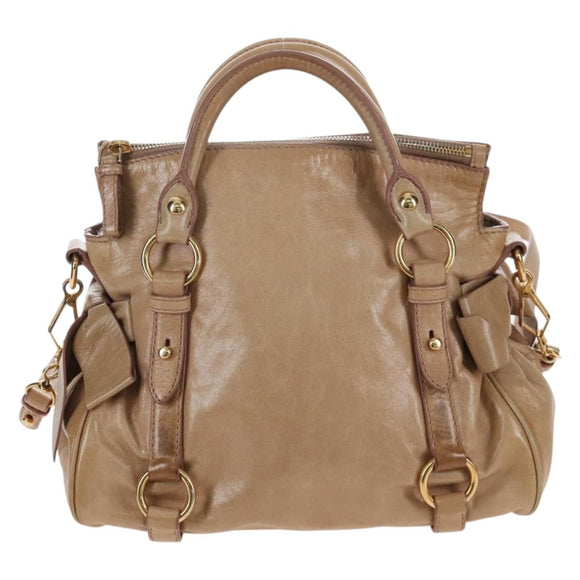 Miu Miu Hand Bag Leather 2way Beige Silver Auth 167765M