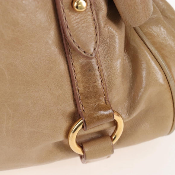 Miu Miu Hand Bag Leather 2way Beige Silver Auth 167765M