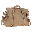 Miu Miu Hand Bag Leather 2way Beige Gold Auth 167766M-1