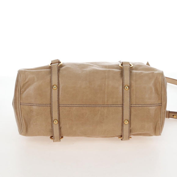Miu Miu Hand Bag Leather 2way Beige Gold Auth 167766M