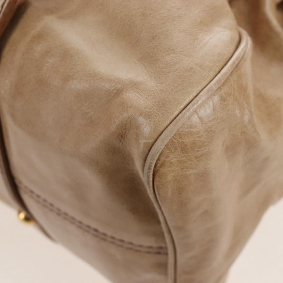 Miu Miu Hand Bag Leather 2way Beige Gold Auth 167766M