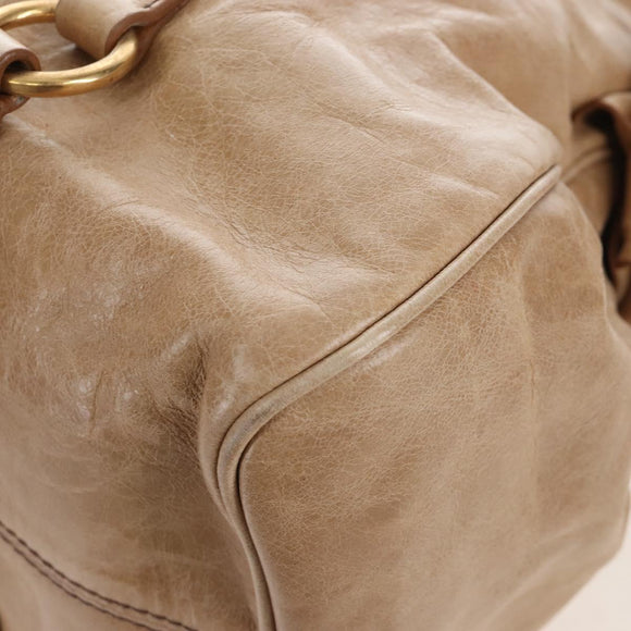 Miu Miu Hand Bag Leather 2way Beige Gold Auth 167766M