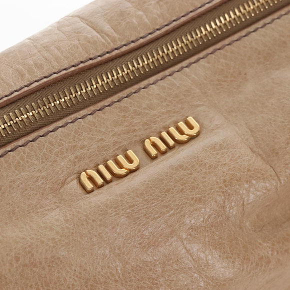 Miu Miu Hand Bag Leather 2way Beige Gold Auth 167766M