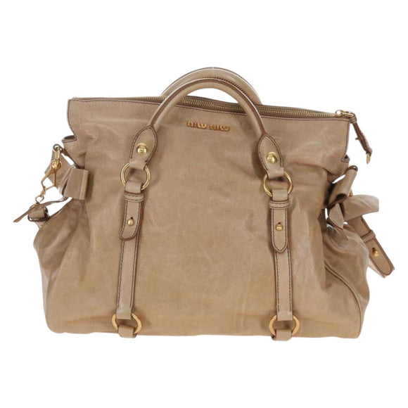 Miu Miu Hand Bag Leather 2way Beige Gold Auth 167766M