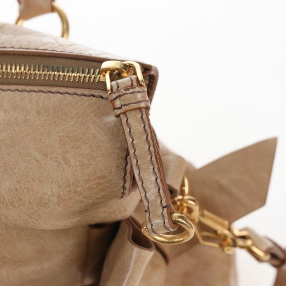 Miu Miu Hand Bag Leather 2way Beige Gold Auth 167766M