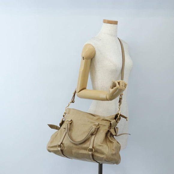 Miu Miu Hand Bag Leather 2way Beige Gold Auth 167766M