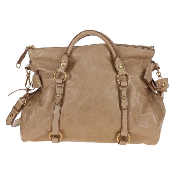 Miu Miu Hand Bag Leather 2way Beige Gold Auth 167766M