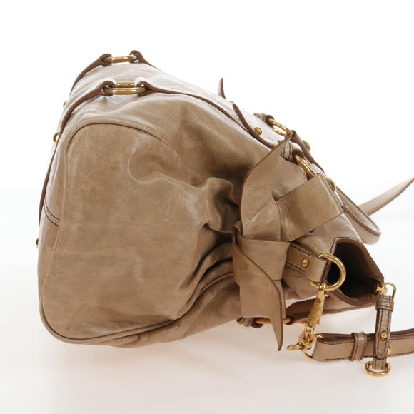 Miu Miu Hand Bag Leather 2way Beige Gold Auth 167766M