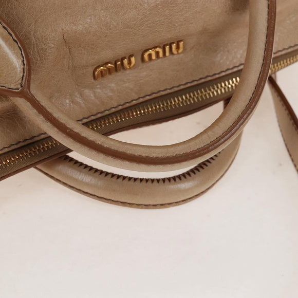 Miu Miu Hand Bag Leather 2way Beige Gold Auth 167766M