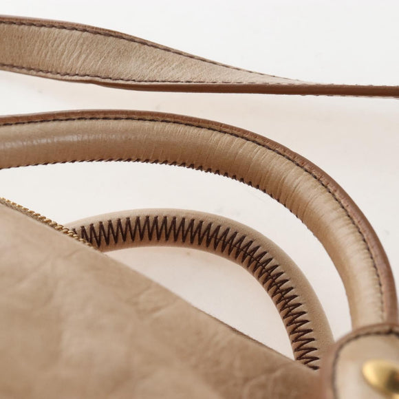 Miu Miu Hand Bag Leather 2way Beige Gold Auth 167766M