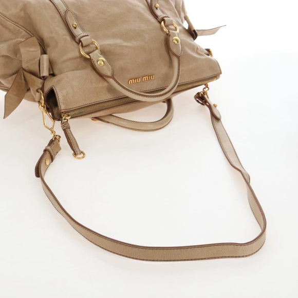 Miu Miu Hand Bag Leather 2way Beige Gold Auth 167766M