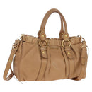 Miu Miu Hand Bag Leather 2way Beige Gold Auth 167767M-1