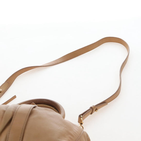 Miu Miu Hand Bag Leather 2way Beige Gold Auth 167767M