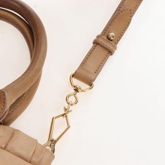 Miu Miu Hand Bag Leather 2way Beige Gold Auth 167767M