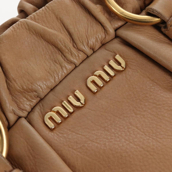 Miu Miu Hand Bag Leather 2way Beige Gold Auth 167767M