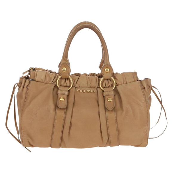 Miu Miu Hand Bag Leather 2way Beige Gold Auth 167767M