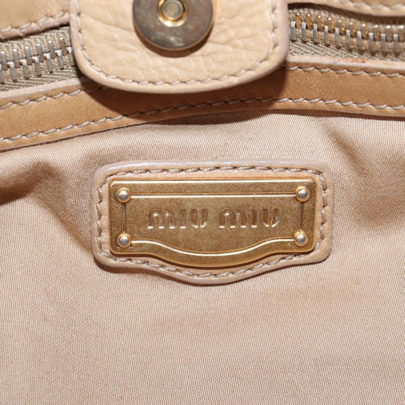 Miu Miu Hand Bag Leather 2way Beige Gold Auth 167767M