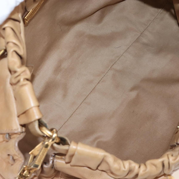 Miu Miu Hand Bag Leather 2way Beige Gold Auth 167767M