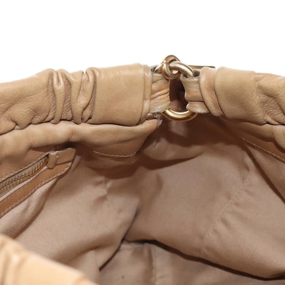 Miu Miu Hand Bag Leather 2way Beige Gold Auth 167767M