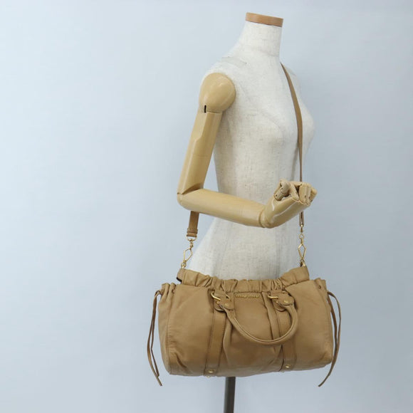 Miu Miu Hand Bag Leather 2way Beige Gold Auth 167767M