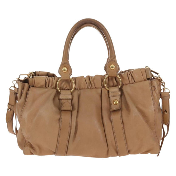 Miu Miu Hand Bag Leather 2way Beige Gold Auth 167767M