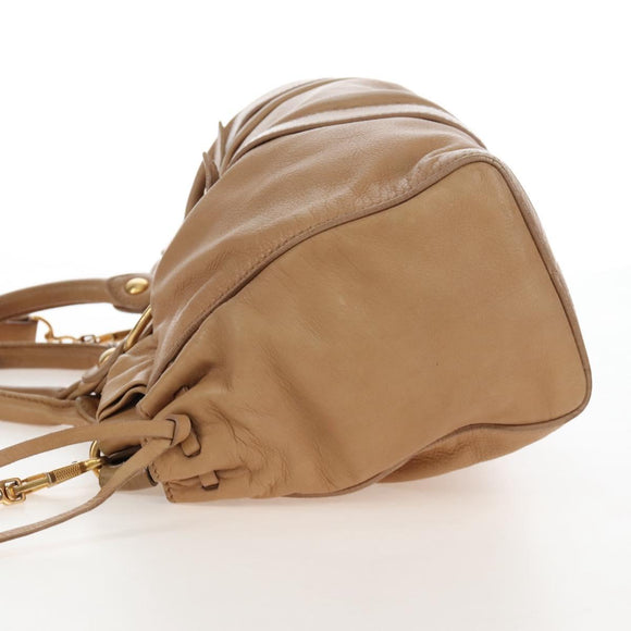 Miu Miu Hand Bag Leather 2way Beige Gold Auth 167767M