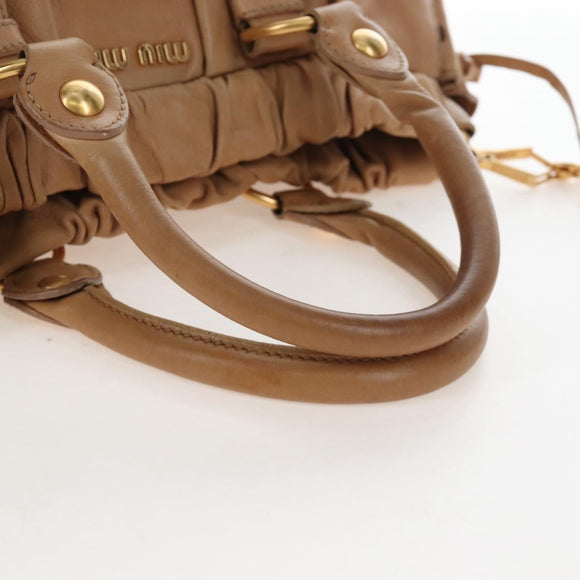 Miu Miu Hand Bag Leather 2way Beige Gold Auth 167767M