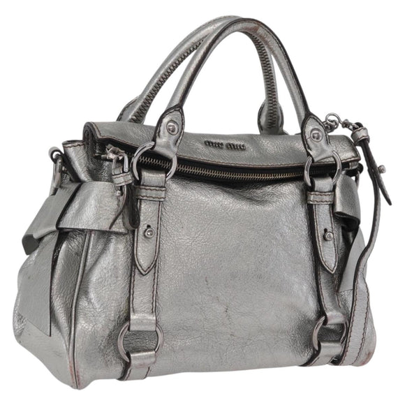 Miu Miu Hand Bag Leather 2way Silver Auth 167772M