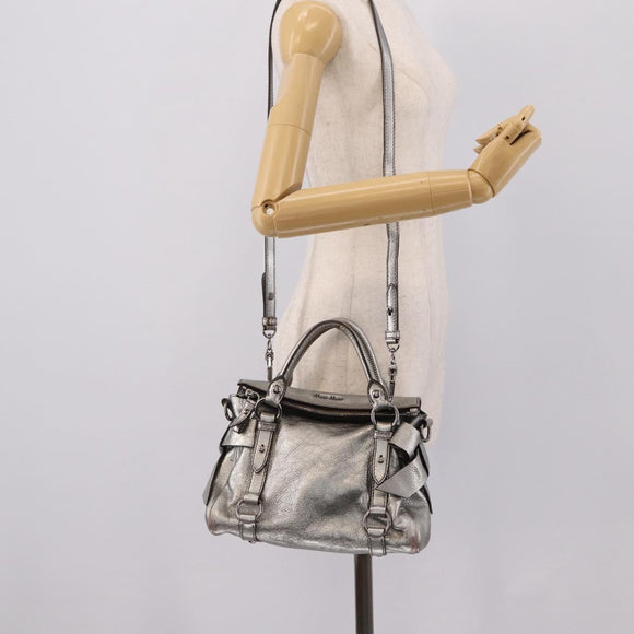 Miu Miu Hand Bag Leather 2way Silver Auth 167772M