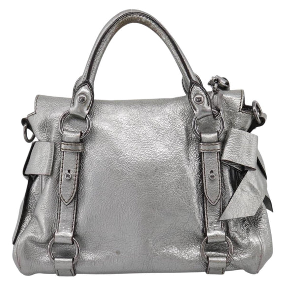 Miu Miu Hand Bag Leather 2way Silver Auth 167772M