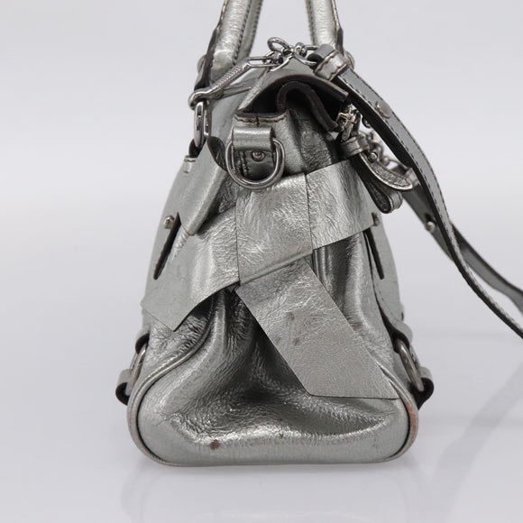 Miu Miu Hand Bag Leather 2way Silver Auth 167772M