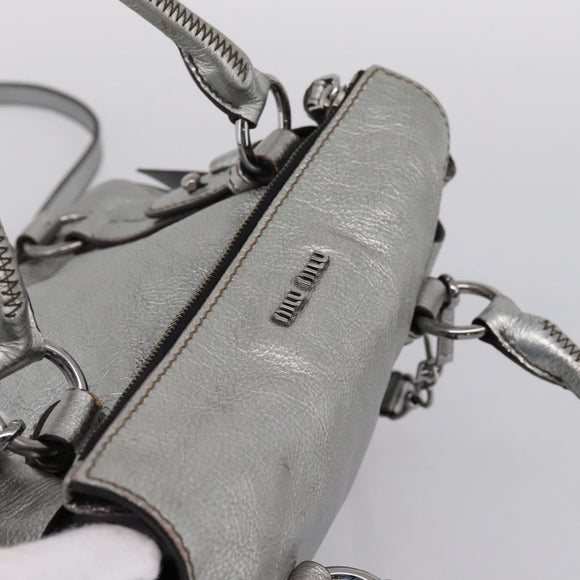 Miu Miu Hand Bag Leather 2way Silver Auth 167772M