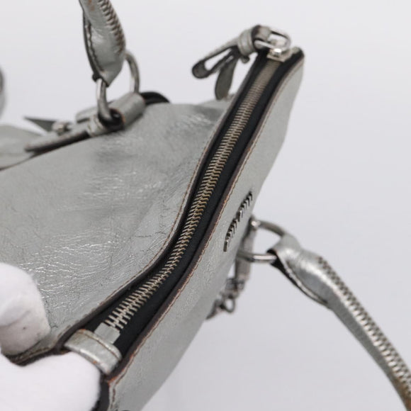 Miu Miu Hand Bag Leather 2way Silver Auth 167772M