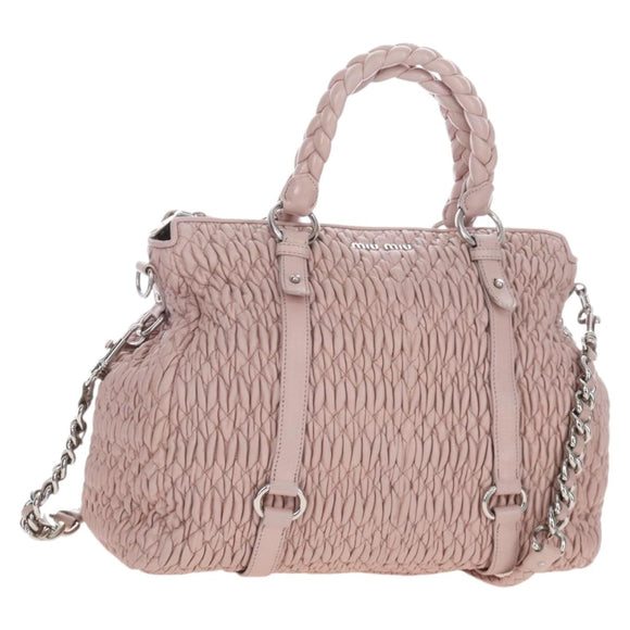 Miu Miu Hand Bag Leather 2way Pink Silver Auth 167775M