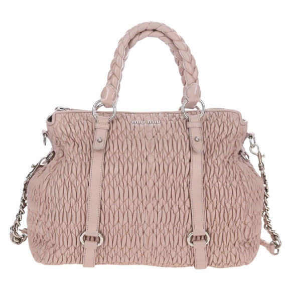 Miu Miu Hand Bag Leather 2way Pink Silver Auth 167775M