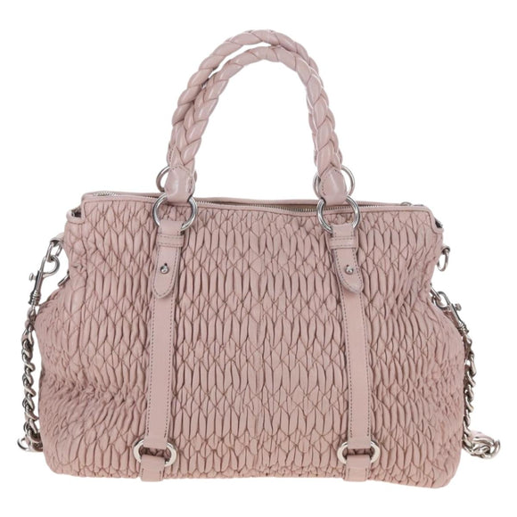 Miu Miu Hand Bag Leather 2way Pink Silver Auth 167775M