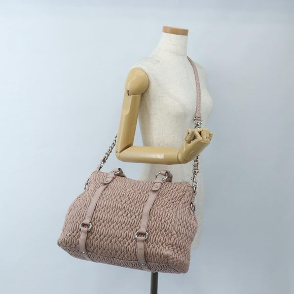 Miu Miu Hand Bag Leather 2way Pink Silver Auth 167775M