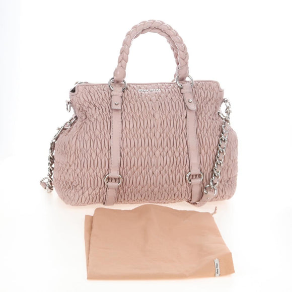 Miu Miu Hand Bag Leather 2way Pink Silver Auth 167775M